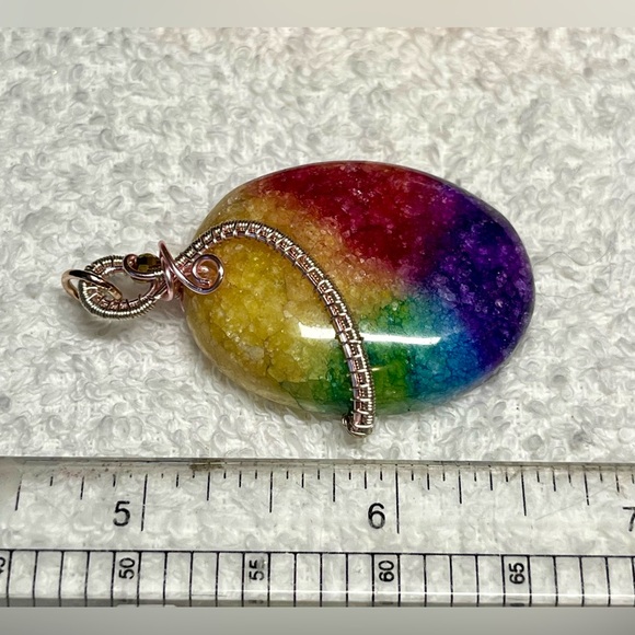 Colorful solar quartz oval in silver and pink and silver - Picture 9 of 10